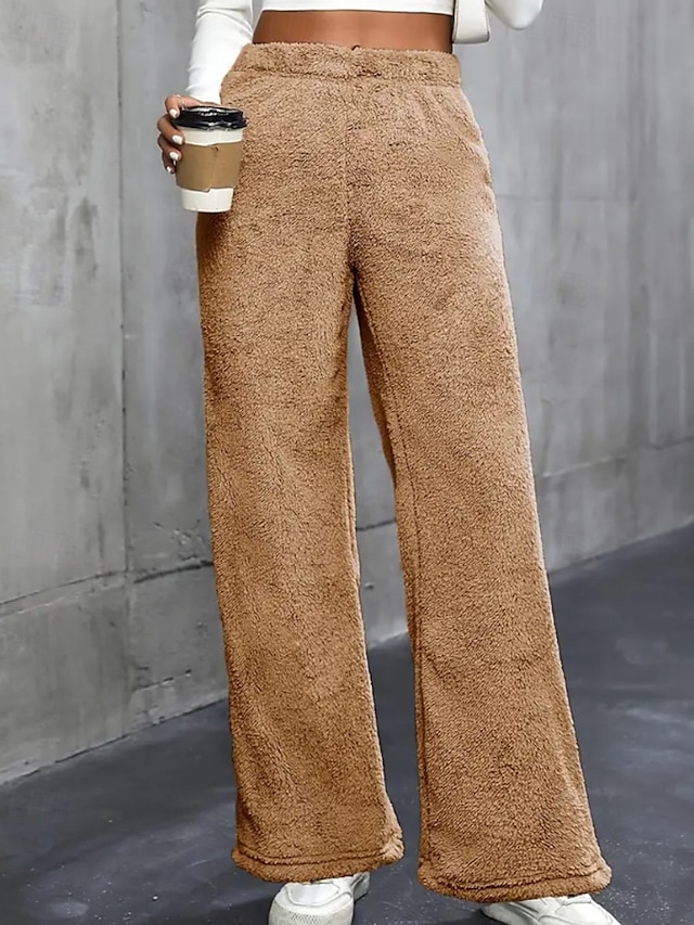  Per donna Gamba larga Pantaloni Eleganti Streetwear Casual Lunghezza intera Naturale Semplice Elastico in vita Confortevole Ferie Uscire Weekend Grigio Nero Bianco Cachi Autunno Vestibilità regolare