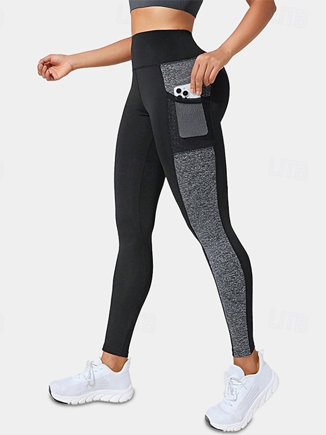  Dame Capri-tights Yoga Leggings Lomme Midjekontroll Høy Midje Treningsstudio Dans Treningsklær Bunner Fargeblokk Svart Høst sport Sportsklær Tett passform