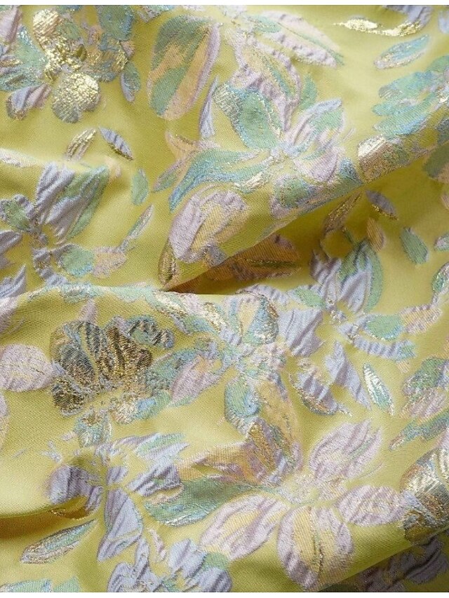 A-Line Long Sleeves Floral Jacquard V-Neck Formal Dresses with Satin Bodice & Belt