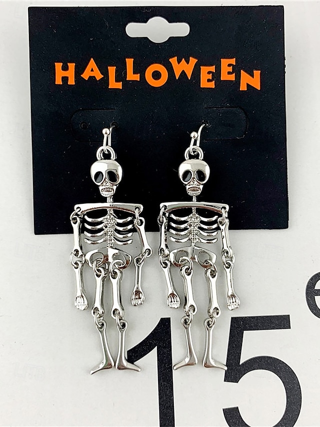  orecchini pendenti da donna a forma di scheletro di Halloween – materiale in lega, design a forma di osso mobile, divertenti gioielli spettrali per feste, cosplay ed eventi in costume