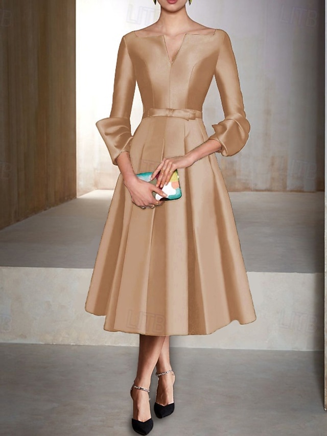 Evening Dresses For Women/ Asymmetric Pleated A-Line Tea-Length Formal Dress Evening Dresses