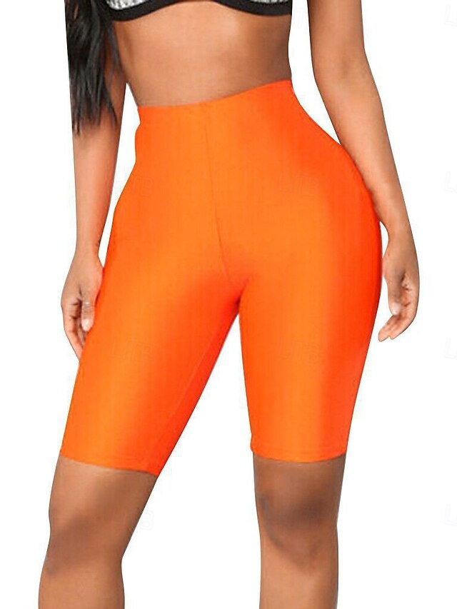  Mulheres Calção Collants Esportivo Curto Cintura Alta Tecido Patchwork Confortável Butt Lift Compressão abdominal Ioga Casual / Diário Preto Vermelho Azul Laranja Primavera Outono Magro