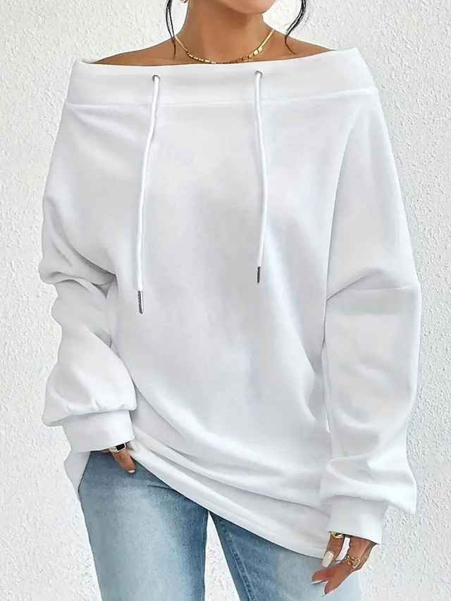  Women's Pullover Sweatshirt Plain Casual Long Sleeve Round Neck Regular Tops Street Dailywear Black White Blue Gray Fall Winter