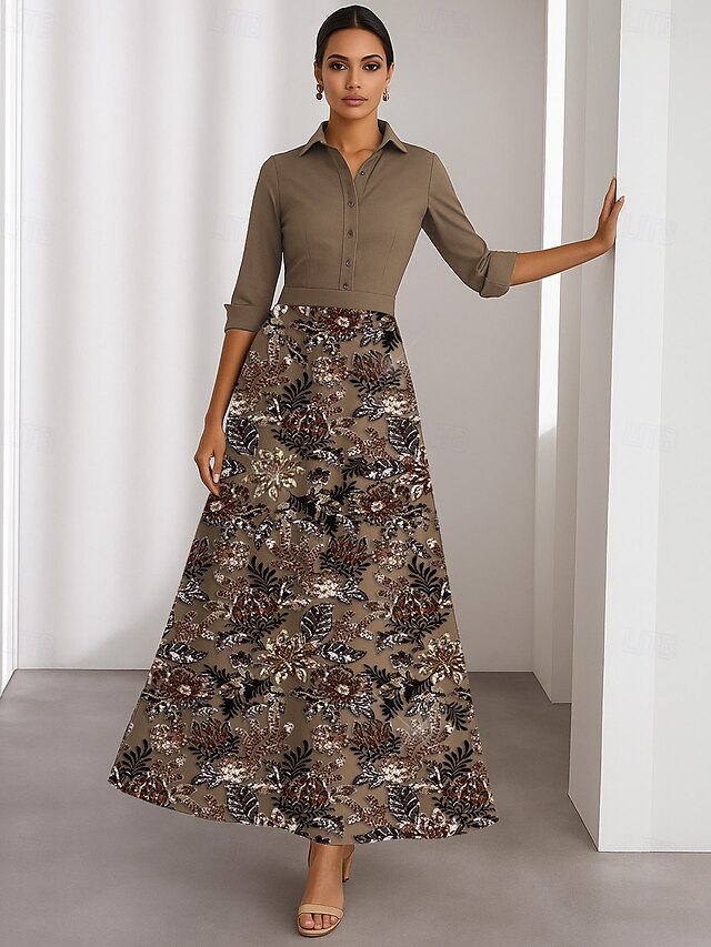  Vestidos de coquetel em linha A, vestido elegante, formal, casamento, comprimento chá, manga 3/4, gola estilo camisa, cetim com miçangas florais, renda 2025