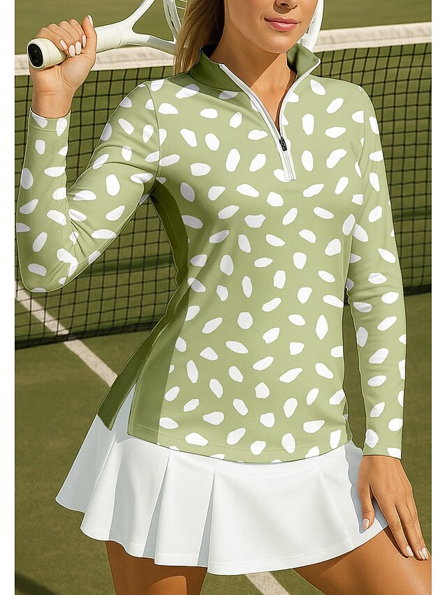 Women's Geometric Circle Dot Sport Shirt Golf Polo Shirt Tennis Shirt Tennis Tee Long Sleeve Zipper Floral UPF50+ UV Resistant High Elasticity Moisture Wicking Breathable Tennis Golf Pickleball Stand4