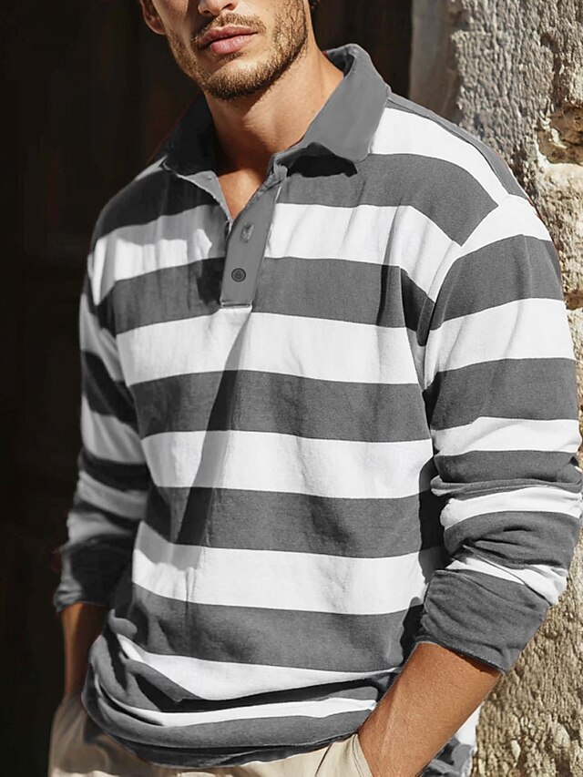  Hombre Tiras horizontales Polo de rugby Manga Larga Camisas de polo Camisas con cuello Ropa deportiva Casual Escuela Exterior Ropa Deportiva Impresión 3D Primavera Otoño Invierno Granate Azul Piscina
