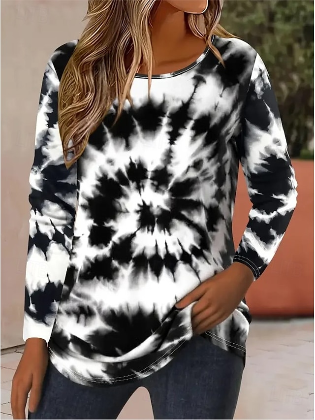  Pâques Femmes T-shirt Graphique Nuage Abstrait ancien Élégant Classique manche longue Col ras du cou Col rond Hauts Réguliers Quotidien Imprimé Noir Vert Été Printemps Automne