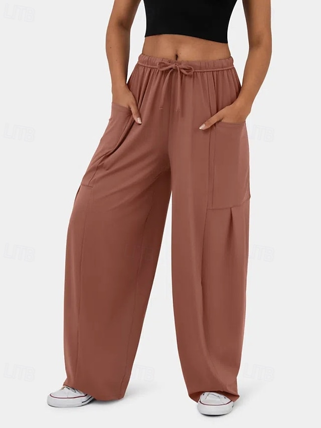  Per donna Gamba larga Pantaloni Eleganti Streetwear Casual Lunghezza intera Naturale Semplice Tasca Design con Coulisse Elastica Comodo Streetwear Ferie Rosso violaceo Nero Verde militare Marrone