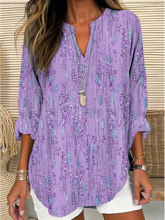 Women's Blouse Tunic V Neck Long Sleeve Boho Casual Tops Floral Graphic Elegant Vintage Stylish Regular Tops Daily Print Yellow Blue Purple4