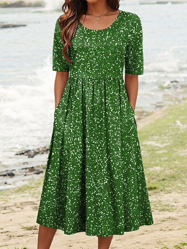 Women's Midi Dress A Line Dress Summer Dress Vacation Casual Daily Holiday Regular Fit Graphic Geometric Half Sleeve Crew Neck Red Blue Green Summer Spring4
