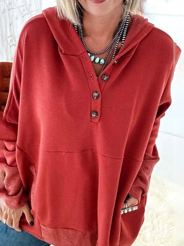  Naisten Pullover-huppari Tavallinen Katutyyli Vapaa-aika Pitkähihainen Hupullinen Tavalliset topit Katu Pyhäpäivä Napit Rubiini Vaalean harmaa Tumman harmaa Syksy Talvi