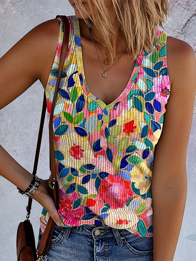 Women's Camisole Tank Top Floral Graphic Vintage Tropical Stylish Sleeveless Sleeveless V Neck Regular Tops Daily Print Red Purple Orange Summer Spring4