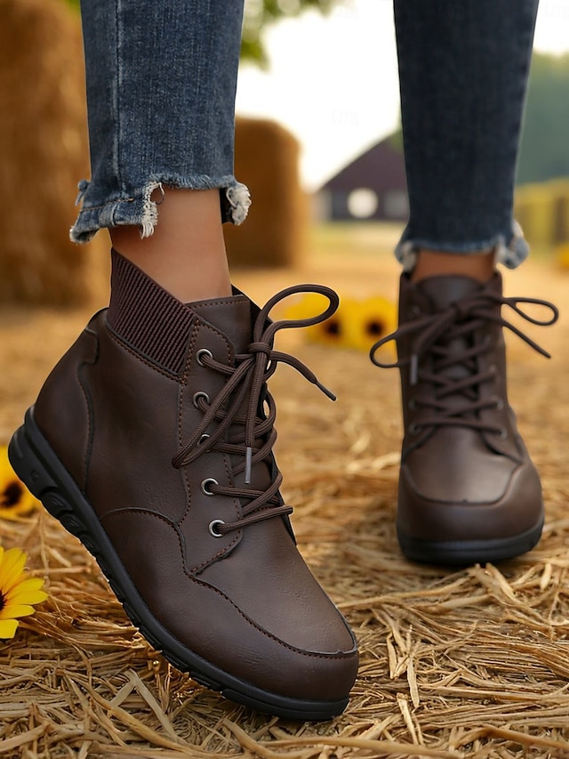  Bottines à lacets pour femmes avec col côtelé – des chaussures d'extérieur élégantes pour les visites à la ferme, les champs de tournesols et les promenades d'automne