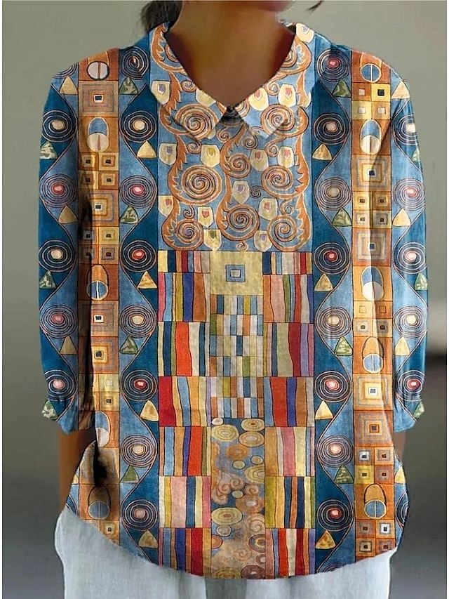  Per donna Camicia Grafico Geometrico Quotidiano Elegante Moderno Manica Lunga Collare Peter Pan Top Regolari Quotidiano Stampato Verde e blu Giallo Marrone chiaro Blu Rosa Estate Primavera Autunno