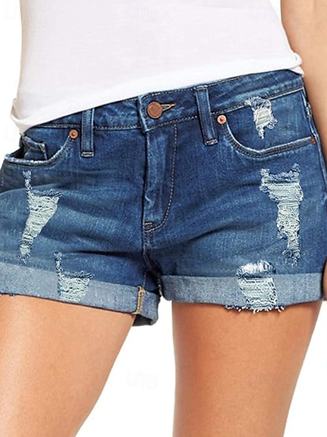 Dame Shorts Bukser Gatemote Fritid Kort Naturlig عادي Lomme dratt comfy Ferie Dagligdagstøy Fritid / hverdag Lys Himmelblå Marine Svart Sommer Normal