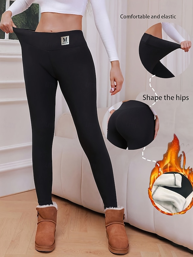  Per donna Taglia EU / US Collant Fodera in pile accogliente Elegante Athleisure Lunghezza intera Vita Alta Tinta unita Lavorato a maglia Base Comodo Morbido Confortevole Micro-elastico Sport