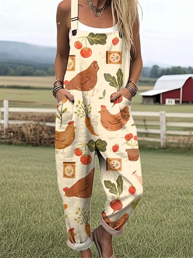 Women's Normal Jumpsuit Streetwear Print Short Sleeve Wide Leg U Neck Pocket Street Daily Regular Fit Khaki Summer4