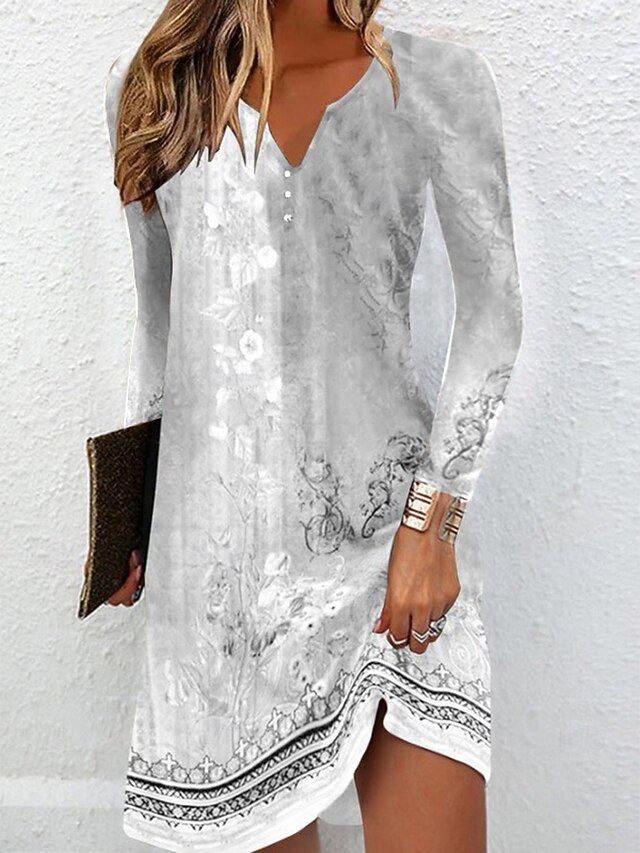 Women's Mini Dress Floral Dress Print Dress Fashion Modern Vacation Daily Going out Regular Fit Floral Long Sleeve V Neck White Blue Summer Spring3