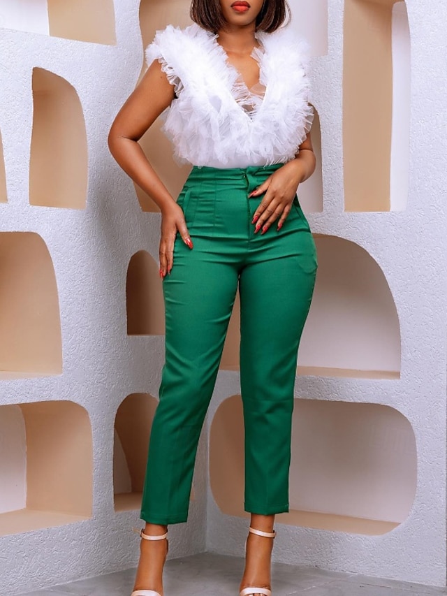  Femmes Dress Pants works Streetwear Occasionnel Longueur complète Naturel Uni Taille Élastique Confortable Extérieur Travail Noir Blanche Jaune Rouge Automne Coupe régulière