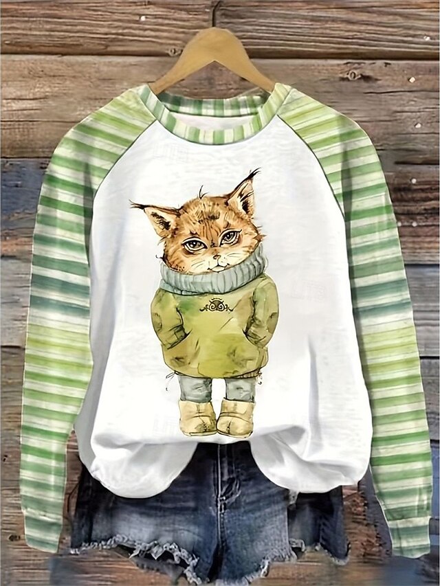 Women's Pullover Sweatshirt Graphic Animal Fashion Casual Long Sleeve Crew Neck Regular Tops Street Dailywear Print Blue Green Beige Fall Winter4