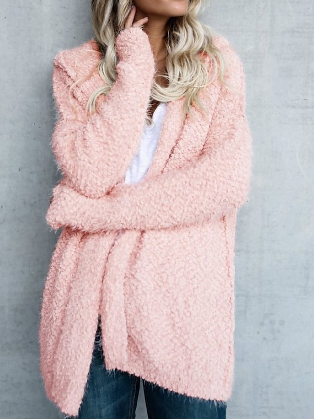  Mulheres Casaco com capuz Confortável Respirável Zíper Bolsos Casual Tecido Férias Rua Casual Roupa Diária Abertura Frontal Longo Com Capuz Normal Manga Longa agasalhos Preto Branco Rosa Primavera