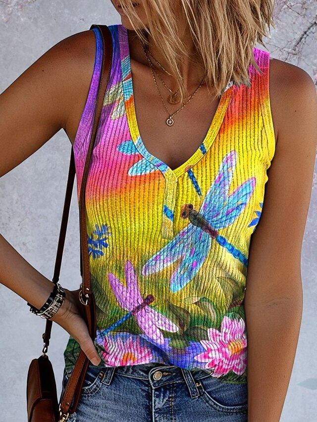 Women's Camisole Tank Top Ombre Graphic Animal Vintage Tropical Stylish Sleeveless Sleeveless V Neck Regular Tops Daily Print Yellow Blue Purple Summer Spring4