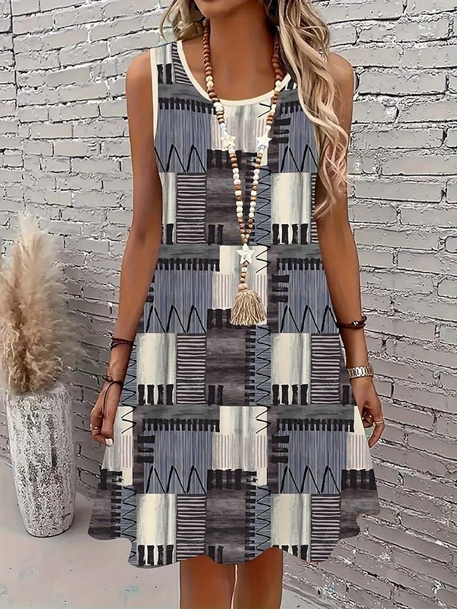  Pentru femei Rochie Mini Rochie de Vară Rochie A line Rochie cu umeri Vacanță Casual Boho Concediu Plajă Fit regulat Ombre Grafic Animal Fără manșon Stil Nautic Albastru piscină Vară Primăvară