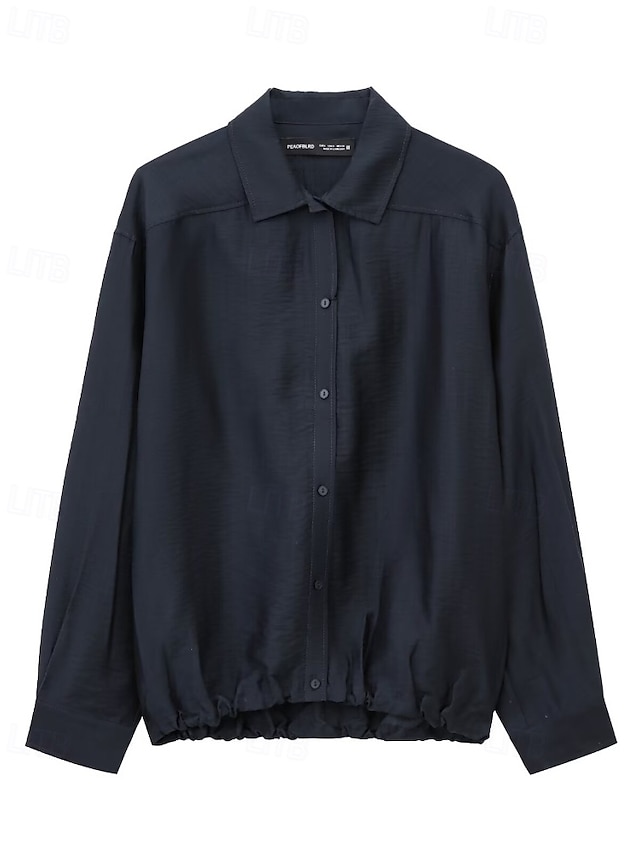  Damen Hemd Textur Bluse Bluse Einfach Modern Lässig Langarm Hemdkragen Normale Oberteile Täglich Ausgehen Gerafft Marineblau Herbst