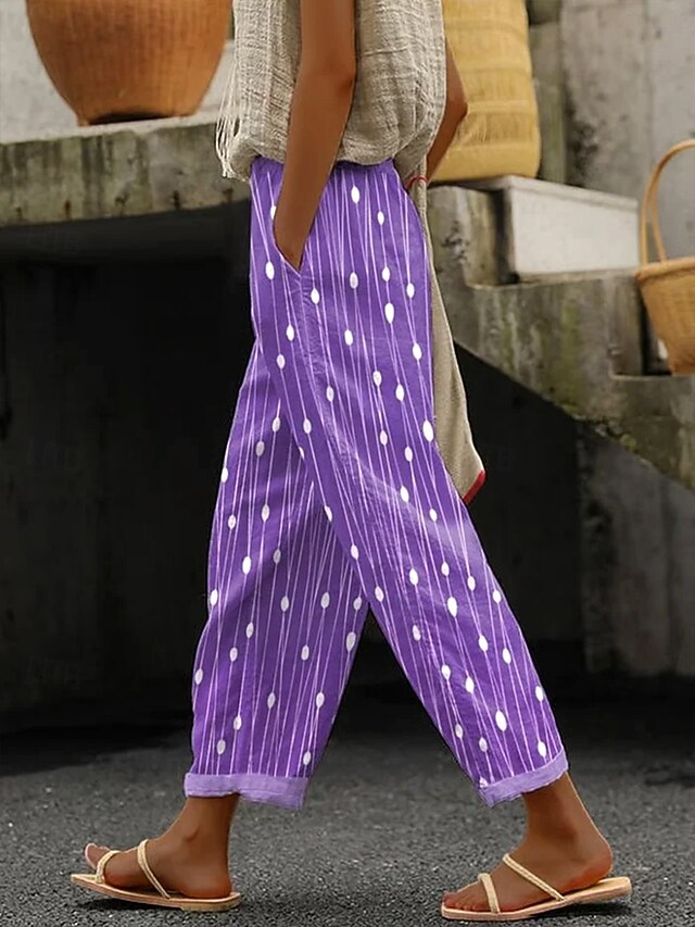 Women's Chinos Vacation Vintage Ethnic Style Full Length High Waist Graphic Polka Dot Striped Pocket Soft Outdoor Breathable Inelastic Outdoor Vacation Street Violet Summer Spring Fall Regular Fit4
