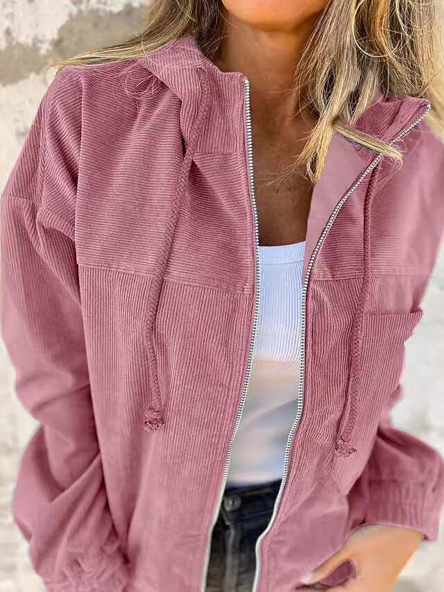  Women's Casual Jacket Comfortable Breathable Full Zip Daily Casual Plain Casual Daily Regular Hooded Regular Fit Long Sleeve Outerwear Pink Blue Khaki Spring Fall
