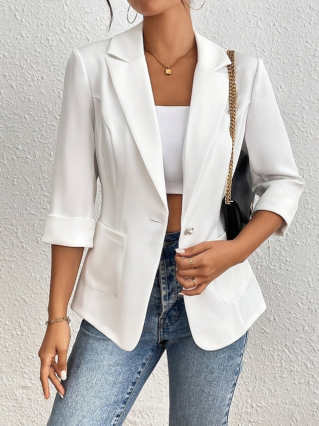  Femmes Blazer Confortable Respirant Avec Poches Occasionnel Uni Bureau Rue Occasionnel Tenue quotidienne Simple Boutonnage Régulier Col Rabattu Coupe régulière manche longue Vêtements d'extérieur
