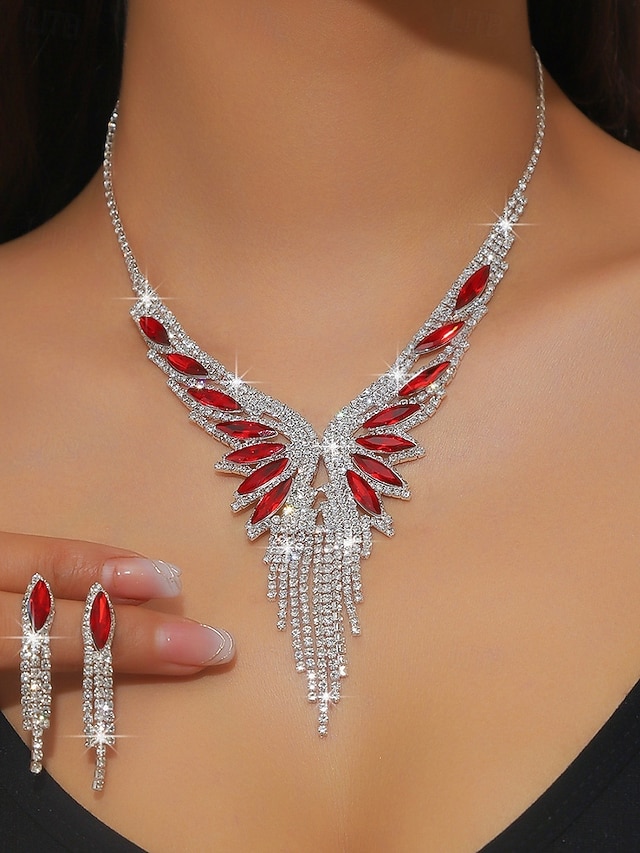  Set di gioielli di lusso in cristallo da donna: collana placcata in argento e orecchini pendenti con accenti di pietre preziose verdi, eleganti accessori per cocktail e feste serali