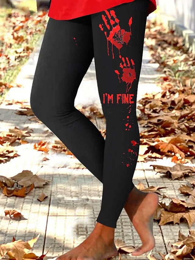 Halloween Women's Leggings Vacation Vintage Fashion Ankle-Length High WaistPants Bloodstain Graphic Soft Breathable Stretchy Formal Outdoor Vacation White Red Spring Fall Winter Slim Fit3