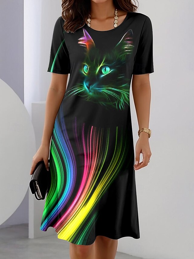 Women's Elegant Party Evening Midi Dress Crew Neck Short Sleeve Shift Dress Summer Dress Casual Daily Regular Fit Ombre Graphic Animal Blue Purple Green Summer Spring Fall4