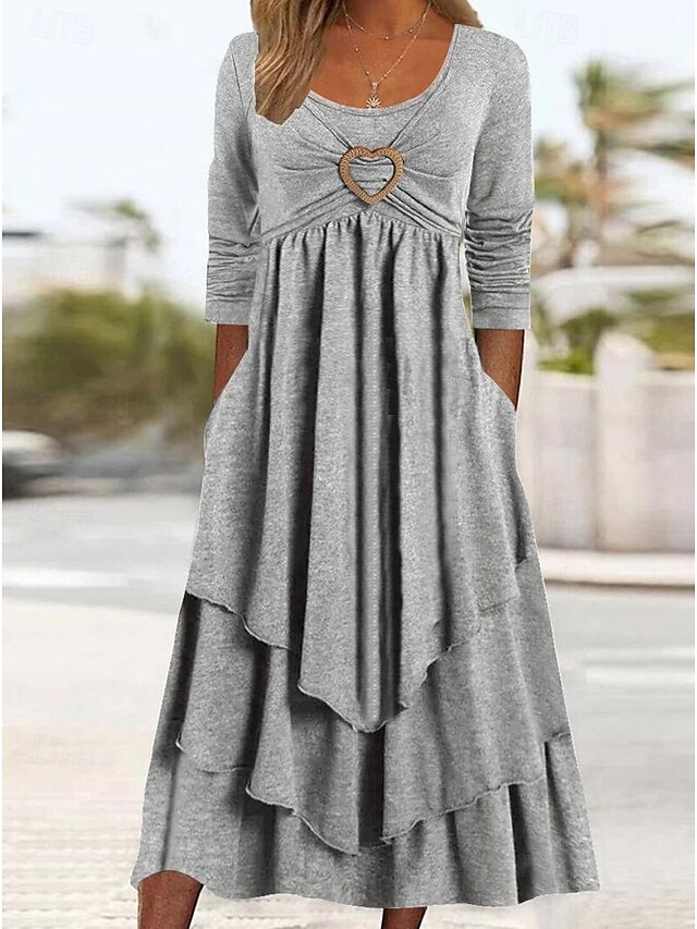 Women's Midi Dress Casual Dress Fashion Modern Vacation Daily Weekend Regular Fit Plain Long Sleeve Crew Neck Brown Green Light Grey Spring Fall4