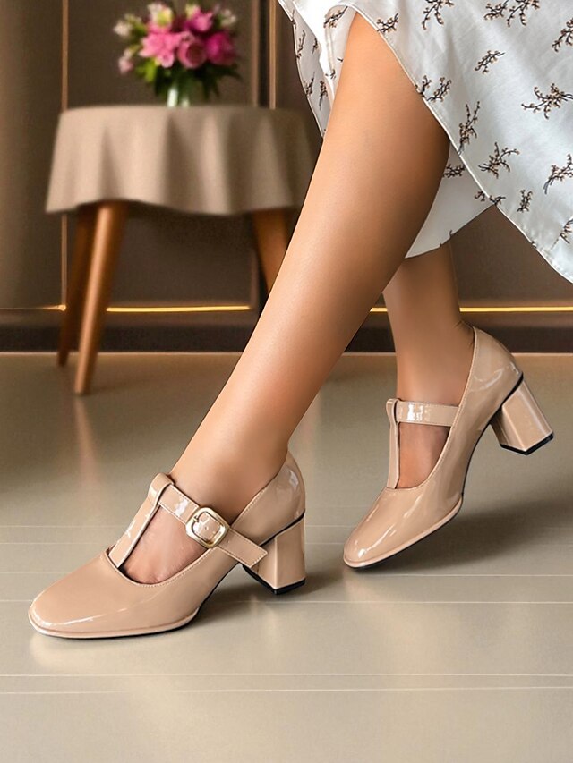  Femmes Chaussures à Talons Rétro Mary Jane Soirée Travail Quotidien Boucle Talon épais Bout carré Élégant ancien PU Boucle Amande Noir Rouge Bordeaux