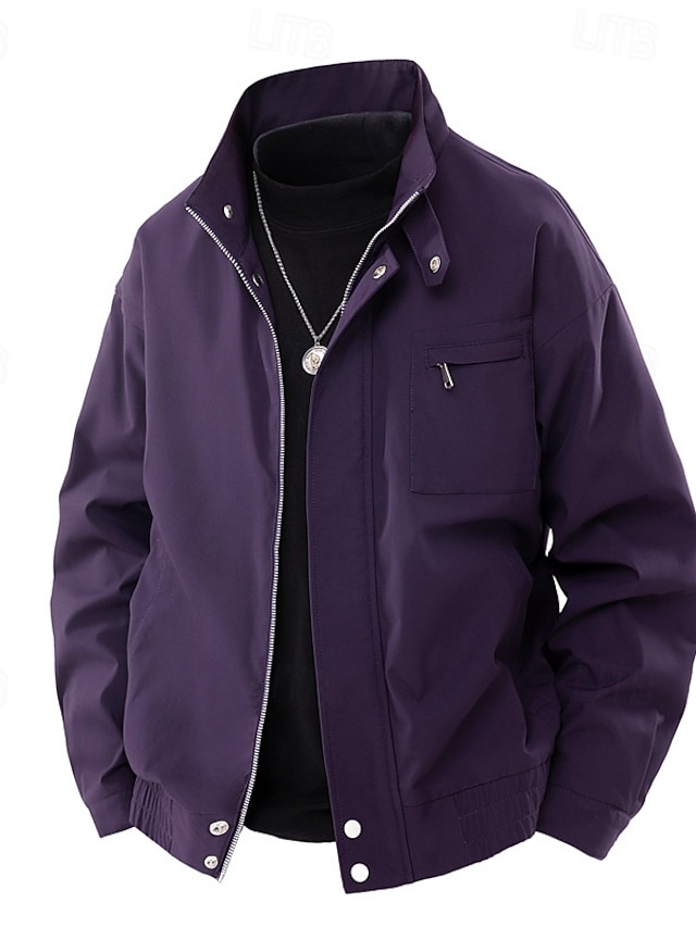  Hombre Chaqueta ligera Chaqueta casual Vacaciones Diario Cortavientos Bolsillo Primavera Otoño Plano Moda Clásico Escote Chino Regular Albaricoque Negro Morado Verde Trébol Caqui Chaquetas