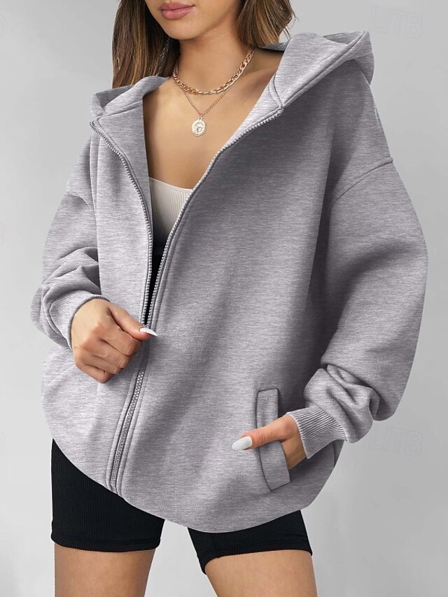  Femmes Sweats à capuche zippés Uni Occasionnel manche longue À capuche Hauts Réguliers Rue Fête Sortir Fermeture éclair Avec Poches Bleu Marron Gris Claire Automne Hiver