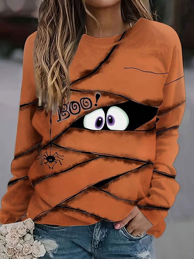 Halloween Women's Sweatshirts Monster Graphic Casual Long Sleeve Crew Neck Regular Tops Street Dailywear Casual Print Purple Orange Spring Fall Winter4