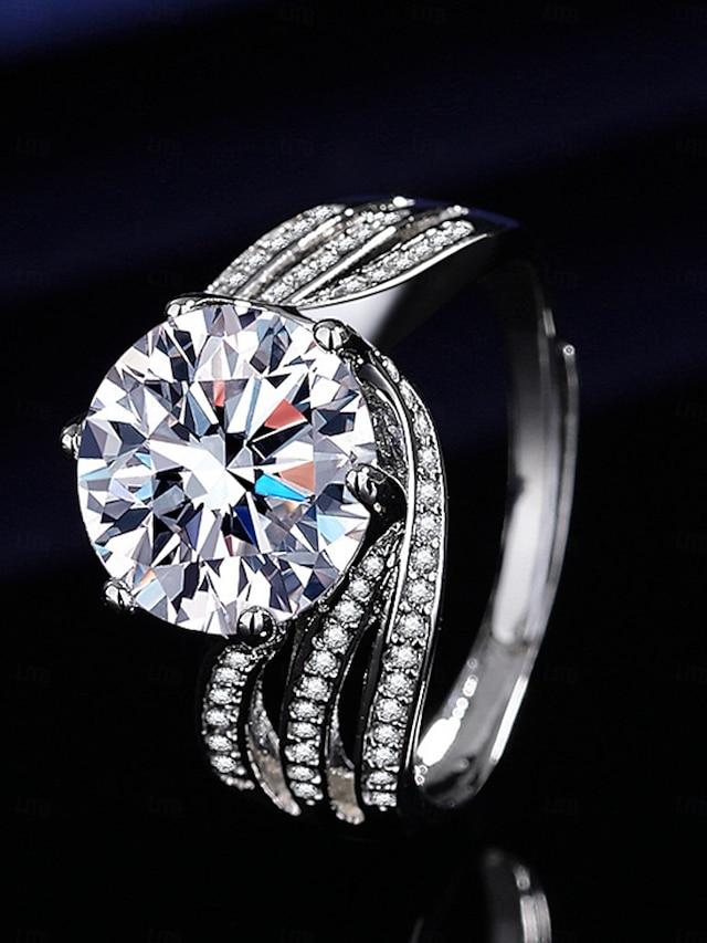  Women's Luxury Silver-Plated Ring with Large Round Cut Zircon and Pave Crystal Detailing - Elegant Statement Jewelry for Parties and Formal Occasions