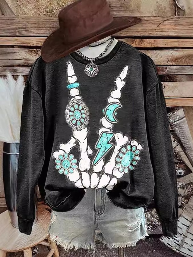  Per donna Felpa Pullover Felpe con cappuccio Grafico Teschio Astratto Moda Casual Manica Lunga Girocollo Top Regolari Streetwear Abbigliamento Quotidiano Stampato Nero Vino Viola Verde Primavera