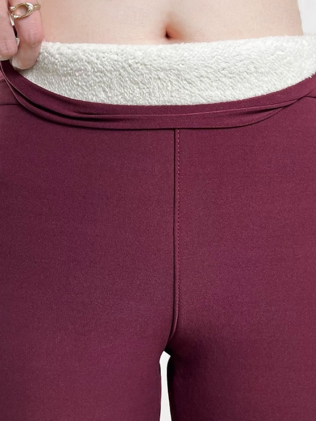  Women's Slacks Leggings Streetwear Casual Full Length Natural Plain Elastic Waist Comfortable Street Holiday Daily Wear claret Black Dark Navy Winter Regular Fit