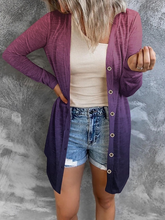  Women's Casual Jacket Comfortable Breathable Print Casual Butterfly Vacation Street Casual Daily Wear Single Breasted Long V Neck Regular Fit Long Sleeve Outerwear White Red Purple Summer Spring