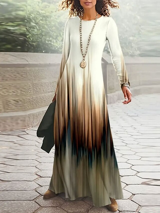 Women's Maxi Dress Vintage Bohemian A Line Dress Crew Neck Long Sleeve Casual Daily Regular Fit Graphic Paisley Abstract Yellow Red Blue Spring Fall Winter Autumn4