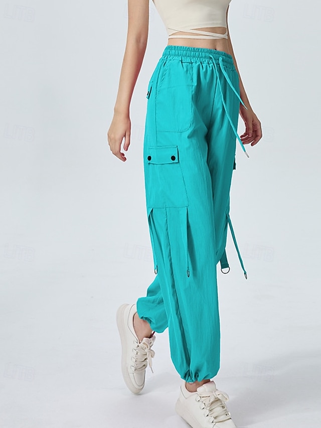  Femmes Pantalons Cargo Slacks Streetwear Occasionnel Longueur complète Naturel Uni Avec Poches Conception à cordon élastique Doux Tenue quotidienne Week-end Noir Rouge Fuchsia Gris argenté Automne