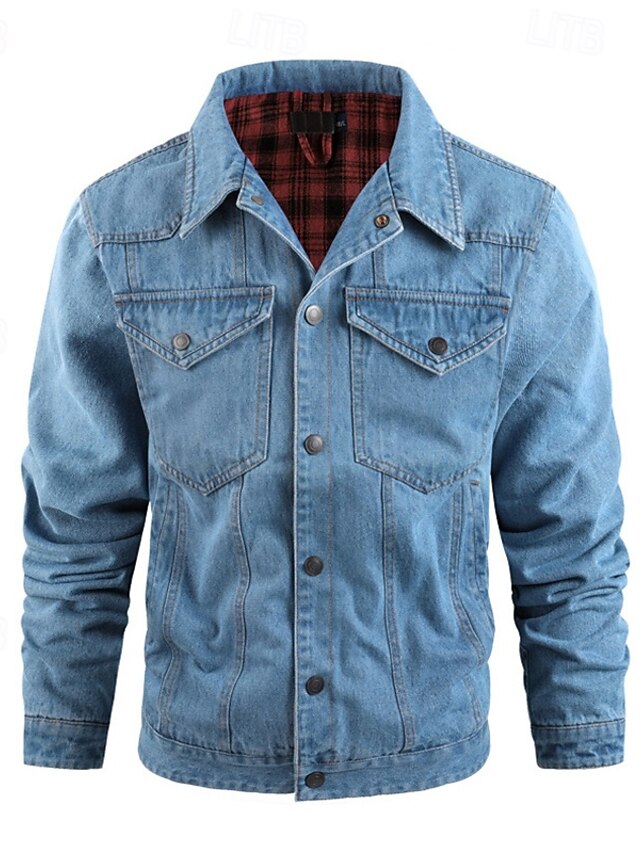  Hombre Chaqueta ligera Chaqueta casual Chaqueta de mezclilla Vacaciones Diario Bolsillo Otoño Invierno Plano Moda Clásico Diseño Regular Negro Marrón Verde Trébol Azul Oscuro Azul claro Chaquetas