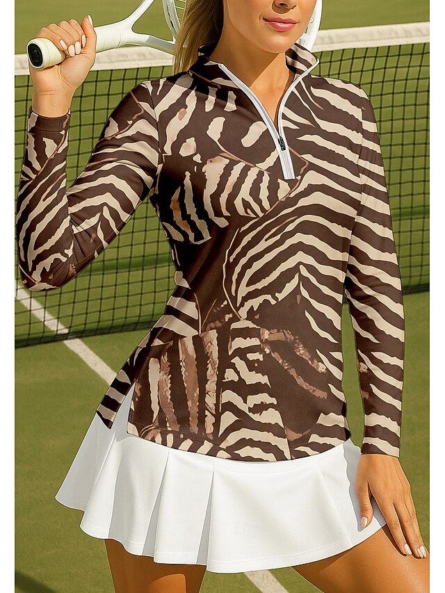 Women's Animal Zebra Sport Shirt Golf Polo Shirt Tennis Shirt Tennis Tee Long Sleeve Zipper Floral UPF50+ UV Resistant High Elasticity Moisture Wicking Breathable Volleyball Tennis Golf Stand Collar4