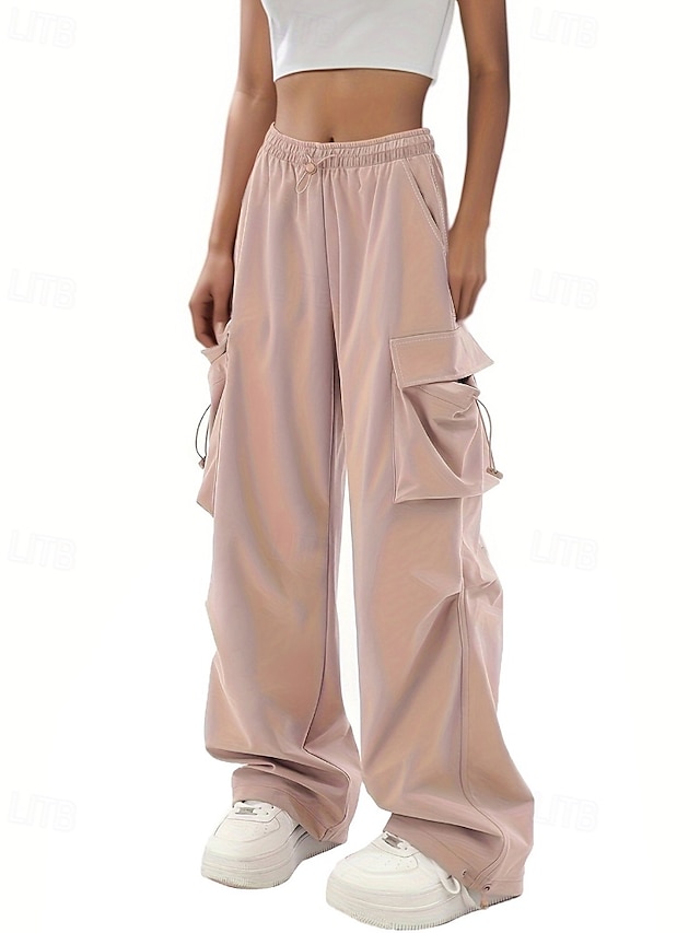  Femmes Pantalons Cargo Slacks Streetwear Occasionnel Longueur complète Naturel Uni Avec Poches Conception à cordon élastique Doux Rue Fête Week-end Noir Rose Automne Coupe régulière