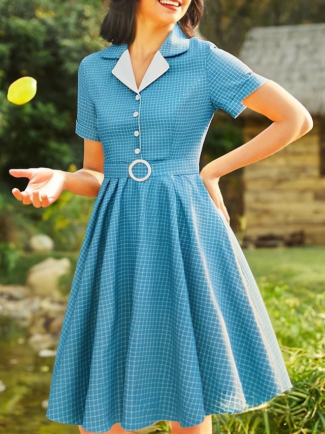  Retro 50. léta Rockabilly Ke kolenům Houpací šaty Flare šaty Košilové šaty S páskem Pléd Dámské Karneval Plesová maškaráda Čajový dýchánek Běžné / Denní Retro tematická párty Dospělé Šaty Jaro léto