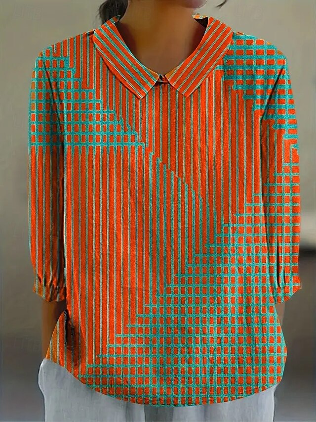 Women's Blouse Long Sleeve Peter Pan Collar Casual Bojo Graphic Geometric Bohemia Daily Stylish Collar Regular Tops Daily Print Orange Summer Spring Fall4